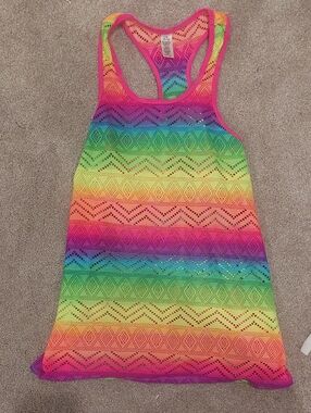 Rainbow Chevron Laser-Cut Racerback Tank Top Or Swimsuit Cover